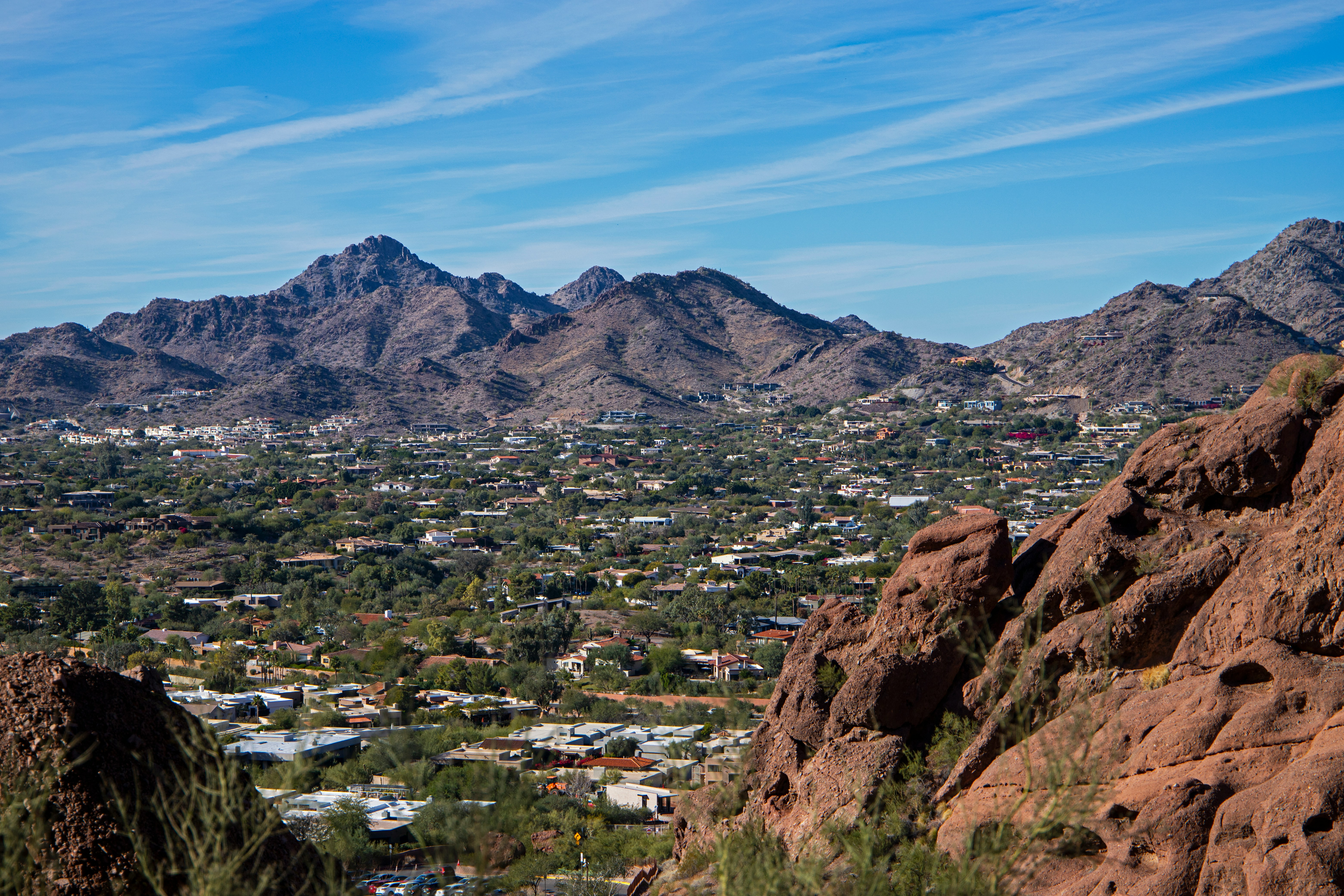 A Phoenix valley view with desert mountains in the distance